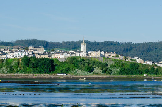 View of Castropol and the Eo Estuary. Towns of Asturias. Copy space.