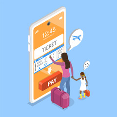 3D Isometric Flat Vector Illustration of Online Booking Flight Tickets, Summer Vacation and Air Trip - 779919110