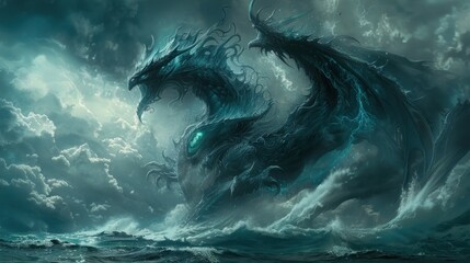 Demonic graphics on a boat. Dragon, the most powerful magical creature in the world. - obrazy, fototapety, plakaty