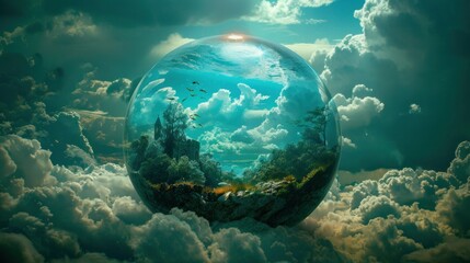 Fototapeta na wymiar Underwater world in a glass sphere. Inside the glass.