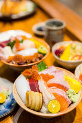 Japanese sashimi rice don in the restaurant
