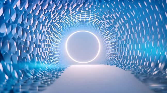 Abstract 3d portal Tunnel or wormhole Digital background with connected blue dots 3d rendering
