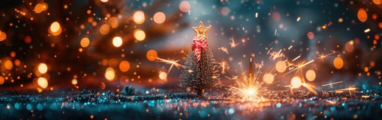Sparkling Sylvester: Closeup of Sparklers and Bokeh Lights for New Year's Eve Party Celebration Greeting Card