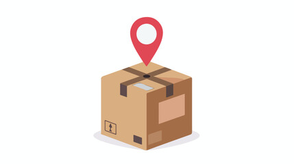 Pin drop on the free shipping parcel box flat vector