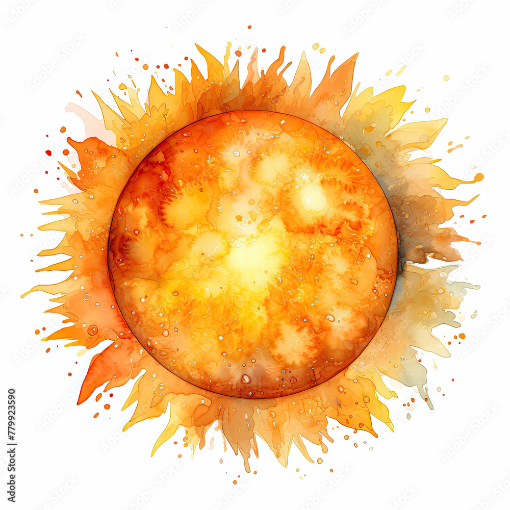 Sticker watercolor Sun clipart, Generative Ai