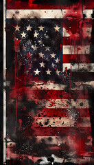 Abstract Artistic Depiction of American Flag with Splatter Paint and Fireworks