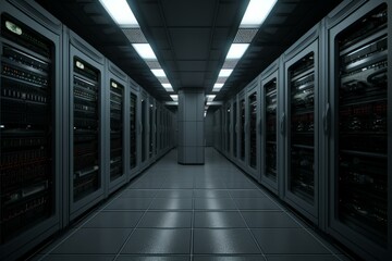 Streamlined Modern server room gray. Digital information. Generate Ai - Powered by Adobe