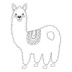 outline illustration with cute llama