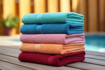 Soft Set colorful towels. Cotton fabric. Generate Ai