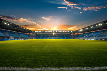 soccer stadium viewed at grass level