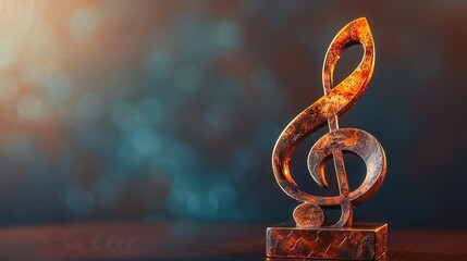 A trophy shaped like a musical note, given to the winner of a songwriting contest, embodies the harmony and creativity of the composer - obrazy, fototapety, plakaty