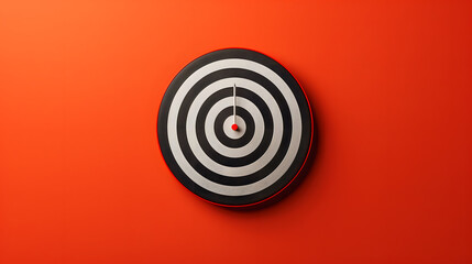 Creative illustration of a round shaped target with thin arrow representing concept of setting goals correctly on solid background - obrazy, fototapety, plakaty