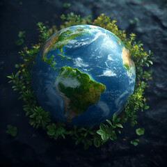 Planet Earth with Flourishing Flora Symbolizing Environmental Care