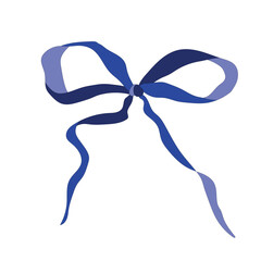Blue bow on white background vector, flat style illustration isolated
