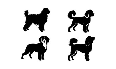 dog silhouettes set black and white , dog silhouettes set design
