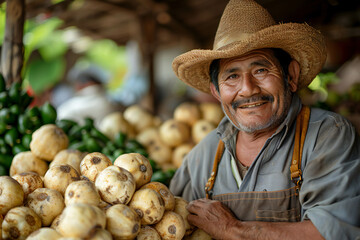 Fototapeta premium Farner showing the jicama farm. Generative AI.