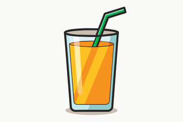 Juice glass with straw vector design .