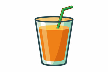 Juice glass with straw vector design .