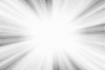 Halftone gradient sun rays pattern. abstract halftone vector dots background. monochrome dots pattern. pop art, comic small dots. star rays halftone poster. shine, explosion. sunrise rays background.