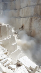 Marble Quarry Operations Under the Majestic Mountain Range