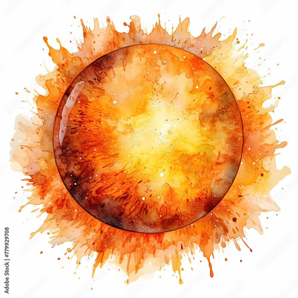 Sticker watercolor Sun clipart, Generative Ai