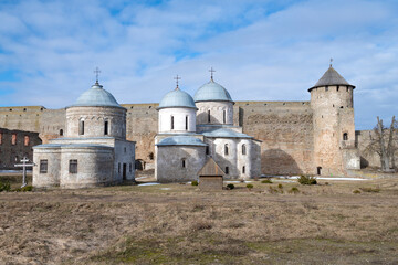 March day in the ancient Ivangorod fortress. Leningrad region, Russia - 779929728