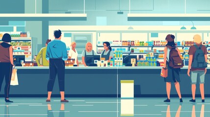 Vector illustration of interior view of a grocery store.