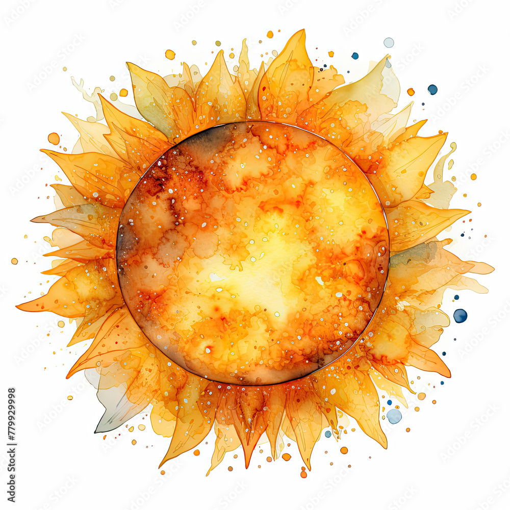 Sticker watercolor Sun clipart, Generative Ai