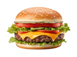 Fresh delicious burger isolated on a transparent background by AI generative.