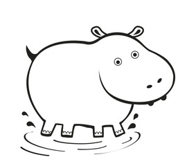 Cute adorable illustration for children of hippopotamus splashing in water