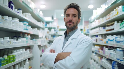 Portrait of smiling male pharmacist in a drug store