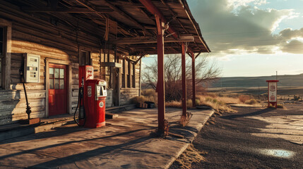 old American gas station, Route 66 vibes