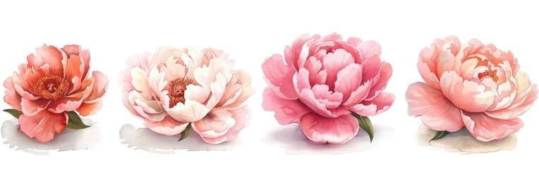 Radiant Peony Bouquet on White Background: Stunning Set of Flowers for Your Next Project