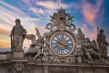 Stunning clock and sculptures with Roman numerals, blue and gold color scheme, and angelic motifs...
