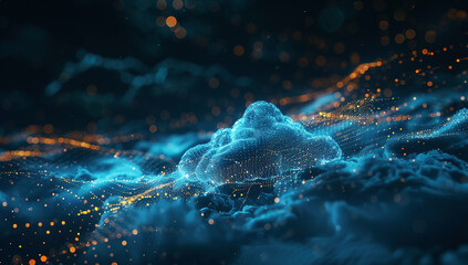 Glowing Cloud with Light Particles and Data Flow