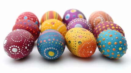 Fototapeta na wymiar A group of brightly colored eggs with dots and polka-dots, AI