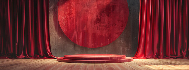 Elegant Red Curtain Stage Ready for Performance 3D Render - obrazy, fototapety, plakaty