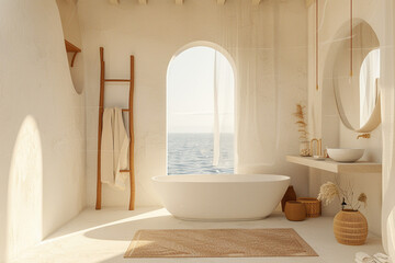 Elegant Bathroom Interior with Serene Ocean View