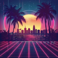 a neon lights and palm trees