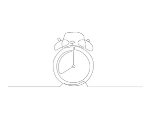 Continuous line drawing of alarm clock. One line of alarm clock. Alarm clock continuous line art. Editable outline.