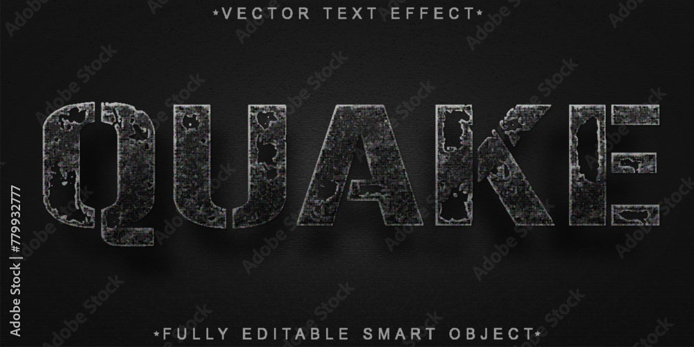 Poster worn quake vector fully editable smart object text effect