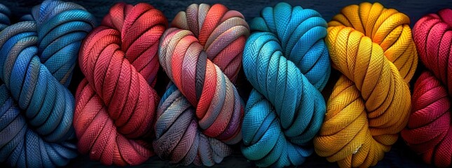 Abstract background with colorful rope and knot - obrazy, fototapety, plakaty