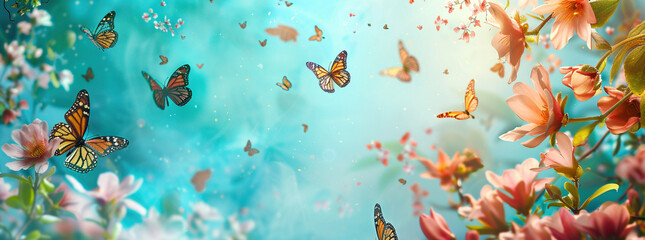 Fototapeta na wymiar Vibrant Butterflies Fluttering Among Spring Blossoms