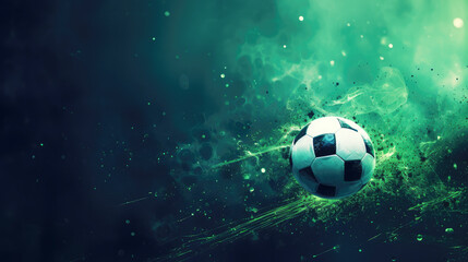 Fototapeta premium generated illustration of dynamic soccer ball on futuristic green background