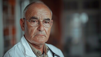 A man in a white coat and glasses looking at the camera, AI