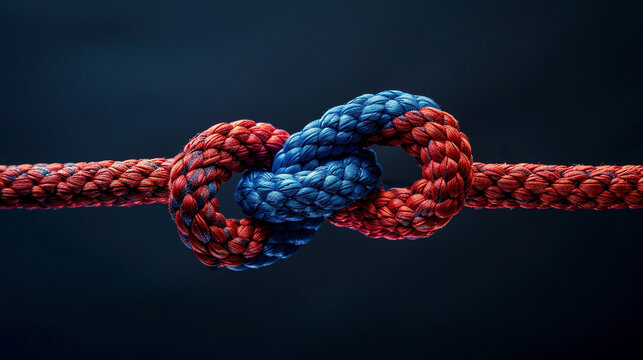 Red and Blue Rope Knot Isolated on Dark Background