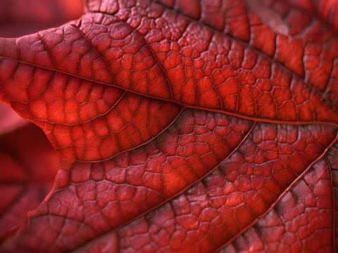 Veins of a red autumn leaf, detailed patterns,