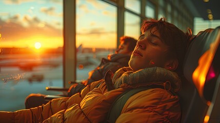 Travelers find themselves sleeping at the airport due to a delayed flight, transforming uncomfort