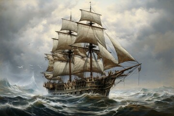Majestic Ship sail boat. Water summer. Generate Ai