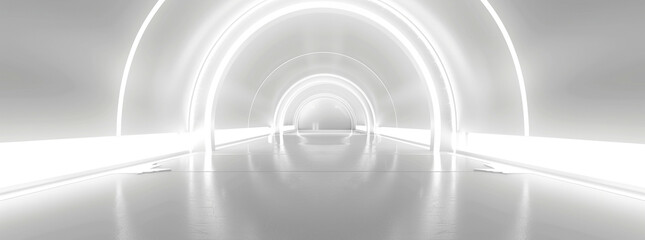 Futuristic White Tunnel with Glowing Light Ring Architecture